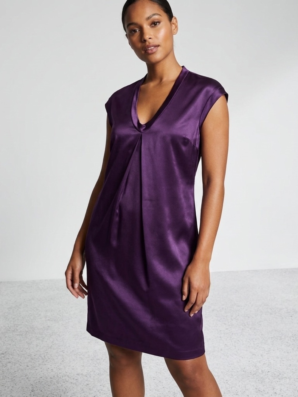 Ali Ro Eggplant Purple 100% Silk Shift Mini Dress Retro Y2K Disco Women’s US 6